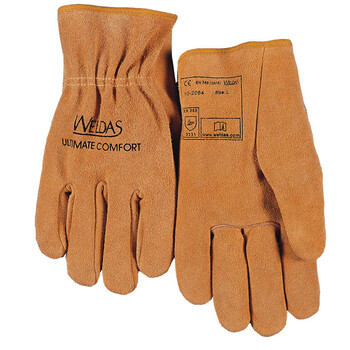 威特仕10-2064耐磨定做牛二层芯皮款短款劳保电焊手套 牛皮手套 L#