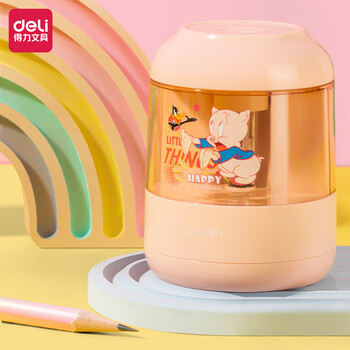 得力(deli)乐一通电动卷笔刀 电池供电削笔机 升级钨钢刀芯 可替换芯削笔器开学礼物 粉色 VA101