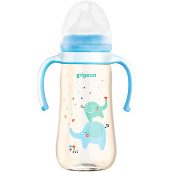 贝亲(Pigeon) 婴儿奶瓶 PPSU奶瓶  宽口径PPSU奶瓶 双把手 彩绘奶瓶 330ml   小象 自然实感L码奶嘴