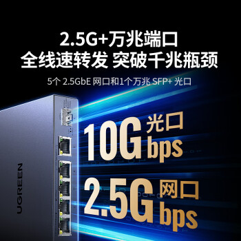 绿联2.5G交换机5口2.5G电口+1口10G万兆光口 支持vlan/链路聚合 网络分线分流器支持猫棒光猫NAS 35048