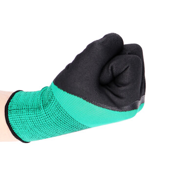 者也 加厚浸胶发泡手套 工地耐磨防滑胶皮劳保手套 绿纱黑12双