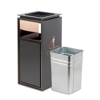 兰诗 酒店不锈钢垃圾桶商场果皮箱物业防指纹推拉垃圾筒DB6036  玫瑰金小号灭烟