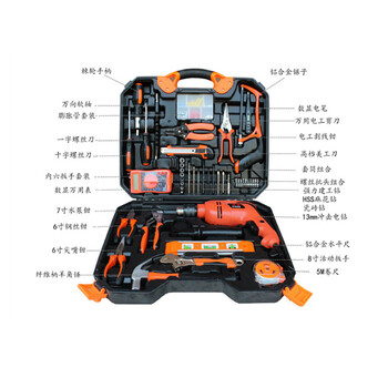 飞尔 五金工具组合套装 木工电动电钻冲击钻工具箱 电工维修【120件电钻组合】