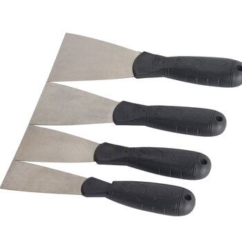 兰诗（LAUTEE）DF-1001  碳钢不锈钢加厚 塑料柄木柄油灰刀 铲刀 清洁腻子刀 黑柄5寸碳钢 12把/盒