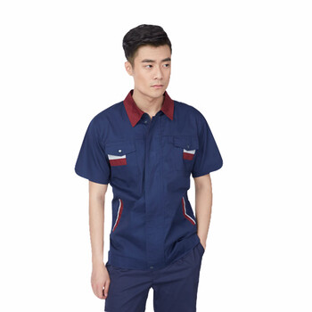劳保佳 夏季工作服 短袖工作服 透气耐磨汽修喷漆防尘工装 藏蓝（套装）175/XL