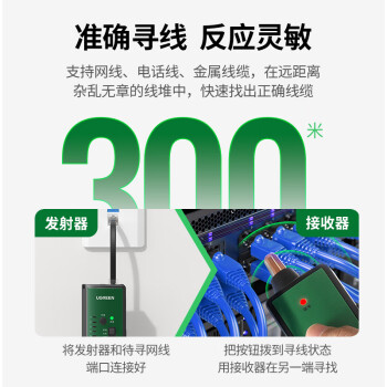 绿联网络寻线仪 多功能电话网线测线仪 寻线器 测线查线仪 查线器 60V耐压防烧巡线仪通断器套装 10951