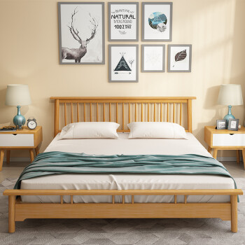 北欧实木床15m18米主卧双人床现代简约小户型民宿原木日式家具胡桃色