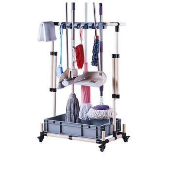 架海【128cm复合管20挂24钩】不锈钢可移动落地式清洁工具收纳架子