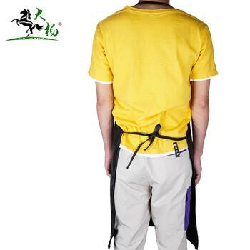 大杨216皮革围裙男女 防水防污耐脏挂脖厨房家务餐厅洗车场工厂皮罩衣 黑色 定制