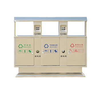 庄太太【A不锈钢三分类】杭州户外三分类垃圾桶 四分类垃圾桶 室外小区垃圾分类桶果皮箱不锈钢