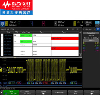 是德科技Keysight高性能数字示波器5G采样率 D3000AERB（航空航天）MIL-STD 1553和ARINC 429