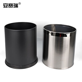 安赛瑞 双层不锈钢垃圾桶 酒店宾馆办公室钢圈垃圾箱 双层砂纹钢 2个装 10L 24021