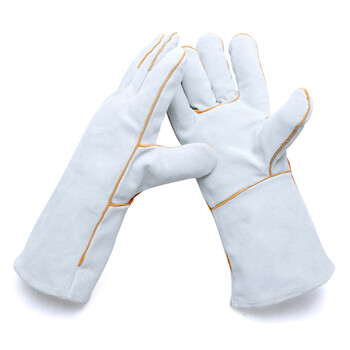 者也(ZYE)牛皮电焊手套 长款劳保手套加厚加固焊接防护手套 灰色