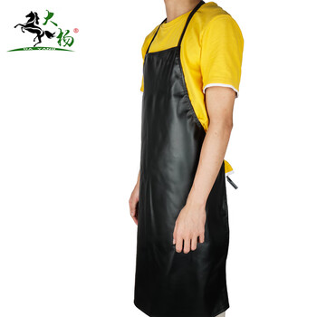 大杨216皮革围裙男女 防水防污耐脏挂脖厨房家务餐厅洗车场工厂皮罩衣 黑色 定制