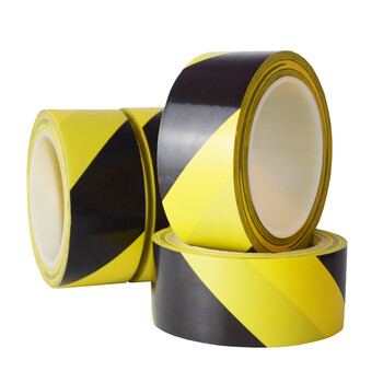 鸣固 黄黑警示胶带 安全划线警戒胶带 宽隔离警示贴 工厂仓库标识斑马线胶带 48mm*18米 6卷