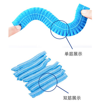 谋福 CNMF   8379-2 一次性头套 无纺布条形帽子 食品帽 保洁帽 卫生防尘帽100只装 （单筋防尘帽 蓝色款）