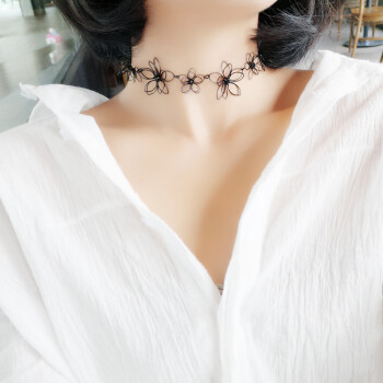 韩国简约黑色花朵锁骨链女choker项圈短款颈链个性颈带脖子饰品潮