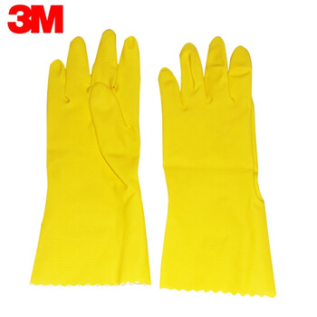 3M 思高橡胶手套 薄巧型防水防滑家务清洁 厨房洗衣中号定做 XA006502588 柠檬黄3双装