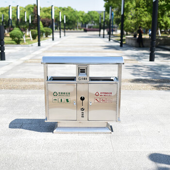 庄太太【201不锈钢双桶】户外小区不锈钢环卫分类垃圾桶