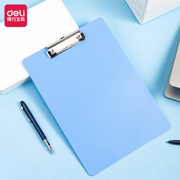 得力(deli)5只装A4书写板夹 金属强力夹塑料文件夹 多功能写字垫板 办公用品蓝色 PE108-J5
