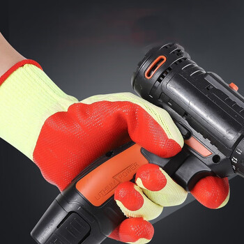 牛郎星劳保手套 耐油耐磨胶皮防滑手套 男女户外手套 2019升级款 黄纱红均码 付装