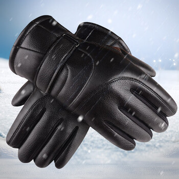 者也 PU皮手套男女加绒加厚防寒手套触屏手套秋冬季保暖防风骑行开车跑步手套 骑行手套黑色