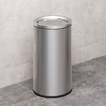 迪恩斯（DEANS）摇盖桶不锈钢翻盖垃圾桶酒店大堂大号商用果皮桶商场影院公共场所摇盖式立式圆形 50升