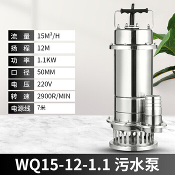 鸣固 304不锈钢潜水泵 抽水泵 220V高扬程大流量农用灌溉抽水机耐腐蚀水泵 1100W污水泵2寸口