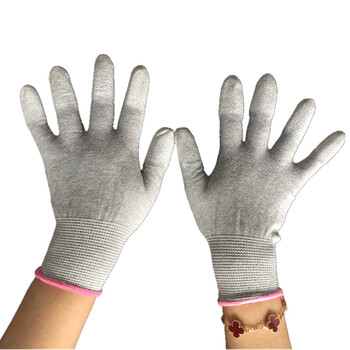 LARD-LSP 碳纤维PU涂指手套防静电碳纤维手套PU涂指防静电手套 作业手套  S号 1双