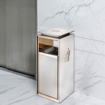 庄太太【不锈钢本色无指纹】定制酒店宾馆垃圾桶 会所大堂KTV不锈钢垃圾桶商场垃圾收纳果皮箱