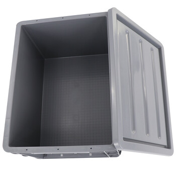 海斯迪克  EU周转箱塑料箱 汽配可堆式储物箱零件箱 灰色带盖600*400*340