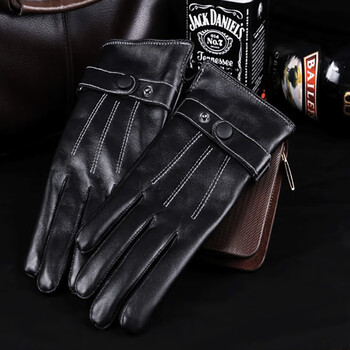 鸣固 PU保暖手套 冬季加绒皮手套防风防寒保暖仿皮手套 1双