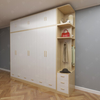 平子集衣柜卧室大衣柜免漆板材衣橱家具可改尺寸黄橡木色3门衣柜边柜