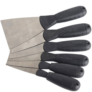 兰诗（LAUTEE）DF-1001  碳钢不锈钢加厚 塑料柄木柄油灰刀 铲刀 清洁腻子刀 黑柄5寸碳钢 12把/盒