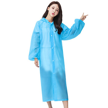 安美尚（ams）防水加厚EVA钓鱼登山骑行半透明可折叠连体雨衣大人款-蓝色均码 定做 