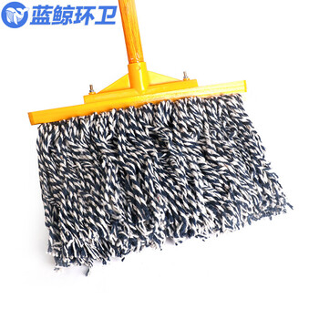 蓝鲸环卫【蓝白螺纹杆40cm】老式宽头棉线拖把LJHW-N0004