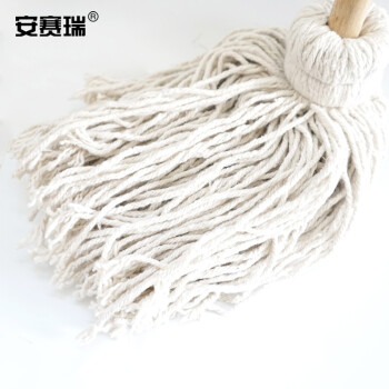 安赛瑞 商用木杆棉线拖把 白棉纱 耐磨棉线吸水拖把布 工厂车间拖把 火车站地铁站拖把（5把装）12875