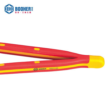 宝合(booher)双色绝缘弯尖横齿镊子159MM 0231155