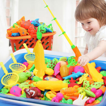 儿童钓鱼玩具套装1-2-3-6岁带磁性儿童玩具男孩女孩小孩早教益智玩具宝宝玩具洗澡戏水玩具婴儿玩具  10件套：8小鱼+1鱼竿+1短捞