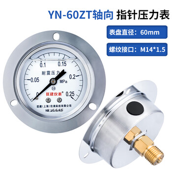 匡建仪表（CONJANT）YTN-60ZT 耐震压力表0-0.25mpa不锈钢液压表 轴向抗震高压螺纹14*1.5