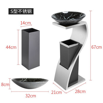 舒蔻酒店垃圾桶大堂立式室外宾馆时尚带内桶走廊带烟灰缸商场果皮桶箱电梯口A-179不锈钢S型烟灰桶方桶