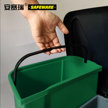 安赛瑞 双桶脚踏分类垃圾桶 加厚塑料环卫分类垃圾桶 户外商用办公可回收厨余其他干垃圾50L 带盖 绿灰 24401