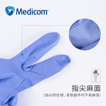 Medicom一次性丁腈手套加长型 防油耐酸碱 工业100只/盒 蓝紫色1131B
