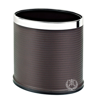南 GPX-45B 南方椭圆双层垃圾桶 褐色席纹皮 商用酒店宾馆客房垃圾桶 房间桶 果皮桶 内桶容量10.33升