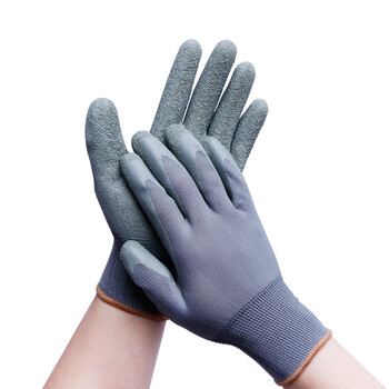 者也（ZYE）劳保手套透气耐磨防滑尼龙皱纹浸胶乳胶防护工作工地搬运 皱纹防滑灰纱灰【12双】