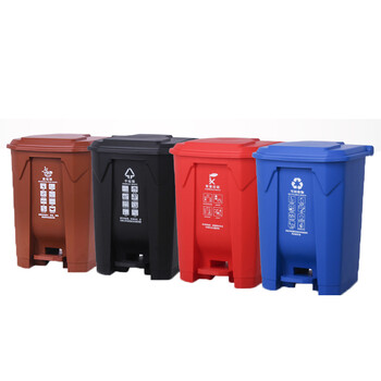 庄太太 【45L脚踏黑色干垃圾】上海脚踏垃圾桶大号干湿分离垃圾分类垃圾桶户外脚踩果带盖