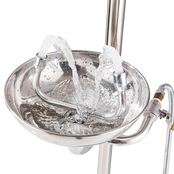 者也 304不锈钢紧急洗眼器脚踏式洗眼器实验室双口喷淋冲眼器装置 复合式带脚踏双口