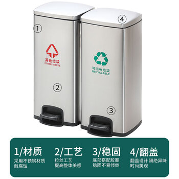 亿丽佳不锈钢垃圾桶家庭带盖厨房大号商用酒店办公室脚踩式垃圾分类垃圾箱