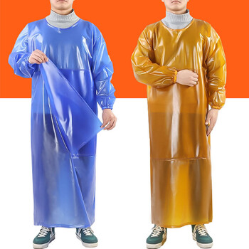 者也 牛筋加厚罩衣防水防油耐弱酸碱长袖反穿衣厨房食堂工厂水产加厚防水工作服反穿罩衣 蓝色