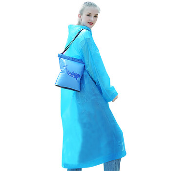 安美尚（ams）防水加厚EVA钓鱼登山骑行半透明可折叠连体雨衣大人款-蓝色均码 定做 